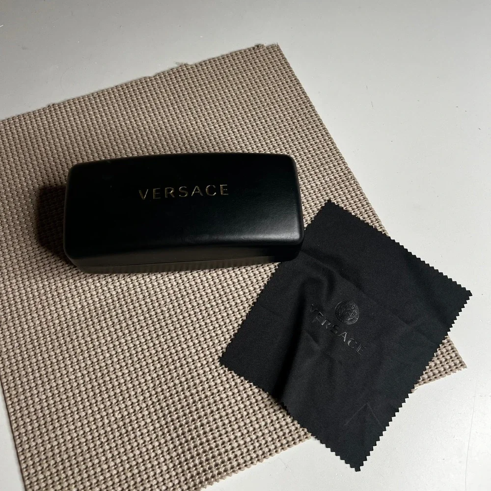 Versace Black Hard Sunglasses Eyeglasses Case and Cleaning Cloth Set